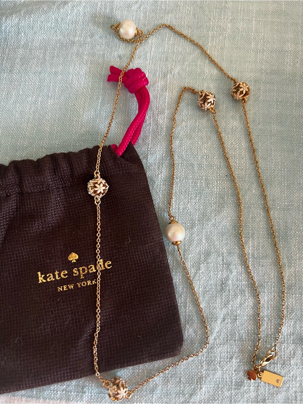 kate spade gold-tone station necklace with pearl accents